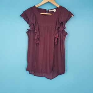 Meadow Rue by Anthropologie Blouse Size 4 Eggplant Short Sleeve